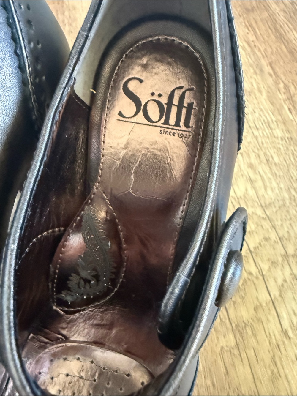 Sofft Fiona Bronze Metallic Leather Mary Jane Brogue Block Heels - Size 7 - Picture 7 of 9